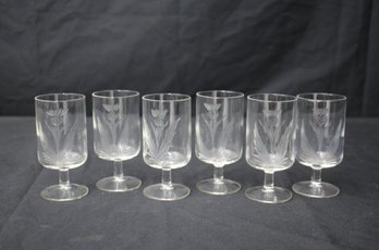 Set Of Six (6) Etched Glass