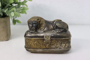 Vintage Brass-tone Guardian Lion Trinket Box