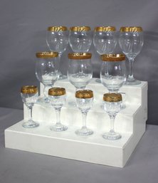 Group Variety Lot Of MCM Gold Band Stemmed Glasses For Wine, Beer, Port