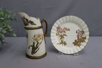 Royal Worcester Horn Form Pitcher AND Royal Worcester Gold Rim Plate