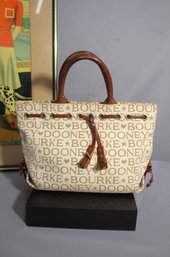 Dooney & Bourke Vintage Cream Brown Logo Jacquard Canvas Small Shoulder Bag Purse