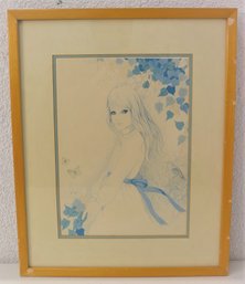 Framed Giselle Reproduction Print -  Girl With Blue Leaves