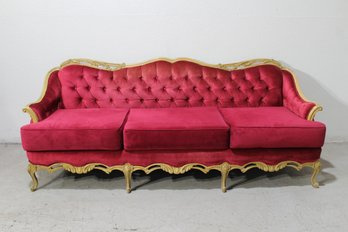 Opulent Red Tufted French Vintage Sofa