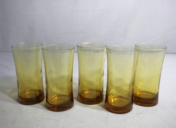 Six Vintage Amber Glass Juice Glasses Tumblers