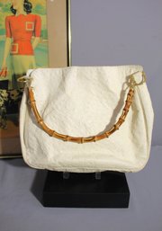 Vintage Cream Stefano Bravo Handbag With Bamboo Handles