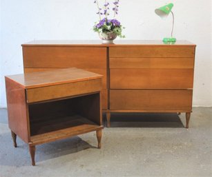 Vintage Mid-century Modern 6 Drawer Dresser And Matching Night Stand Replaced Legs, Formica Tops