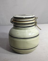 Vintage Italian Ceramic Tobacco Jar With Clasp, 7' High