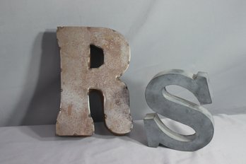Vintage Galvanized Metal Large Display Letters R And S