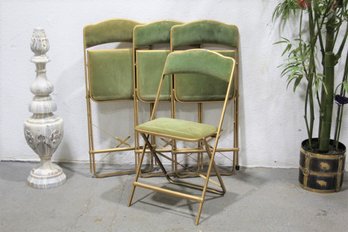 Four Green Cotton/Felt A. Fritz Folding Chairs
