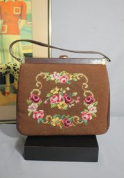 Vintage Brown Hinge Floral Needlepoint Bag