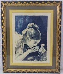Limited Edition Color Lithograph Blue Flower Girl #15/200, Signed And Framed