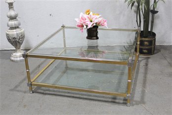 Vintage Brass-tone Double Tiered Coffee Table
