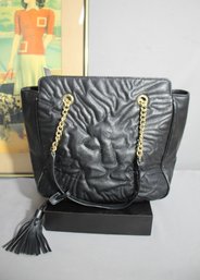 Anne Klein Black Handbag With Signature Lion Design