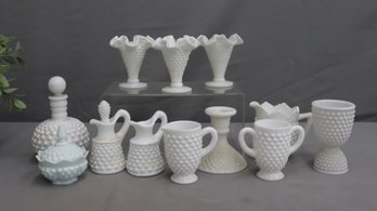 Group Lot Of Vintage Hobnail Milk Glass Items