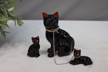 Group Lot Of 3 Black Cat Figurines