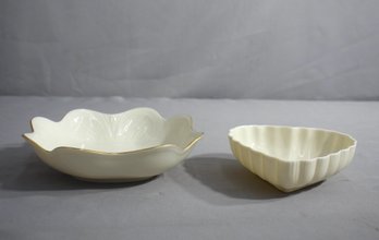 Cream Belleek Heart Shape Bowl And Vintage Lenox Serving Bowl