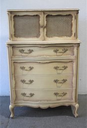 French Provincial 3 Drawer Over 4 Drawer Dresser With Cane Panel Doors