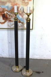 Art Deco Pair Fluted Column Torchieres Floor Lamps With One Shade