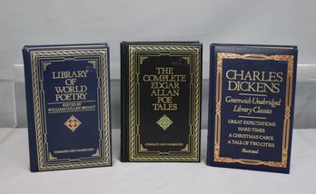 Three Embossed Hardcover Literary Editions - Edgar Allan Poe, Charles Dickens, And World Poetry