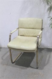 Chrome Flat Bar Cantilever Chairs In Cream Leather