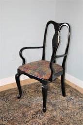 Dark Lacquered Queen Anne Style Swan Neck Arm Chair