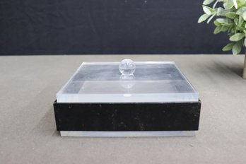 Transparent Top And Bottom Black Sided Lucite Box With Spherical Handle