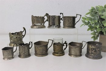 Podstakannik Group Lot: Collection Of 10 Vintage Russian Tea Glass Holders