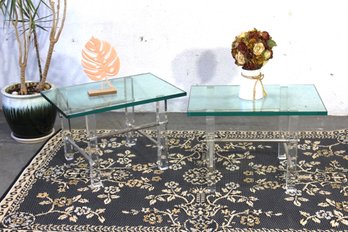 1970s Mid-Century Lucite Chrome Glass Side Tables - A Pair