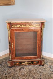 Louis Style Marquetry And Ormolu Pier Cabinet With Pink Marble Top