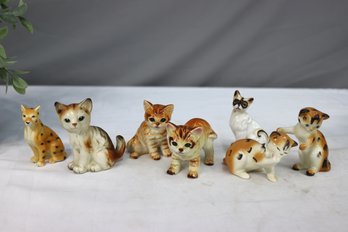 Group Lot Of 7 Tabby Orange Brown Cat Figurines