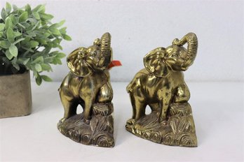 Pair Of Brass Trumpeting Elephant Bookends