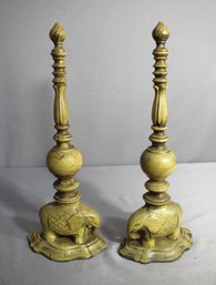 'Pair Of Decorative Indian Elephant Brass Candlesticks - 17' Height'