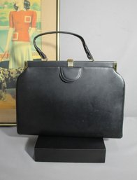 Vintage Hinge Frame Black Leather Classic Handbag