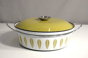 Catherine Holm Enamelware Lotus Covered Pot, Retro 1950s Mid Century-Avocado Green