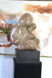 Signed 'Malkastan '71' Abstract Marble Sculpture -mother & Child