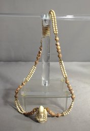 #13-Vintage Beaded Necklace With Carved Japanese Figure Pendant