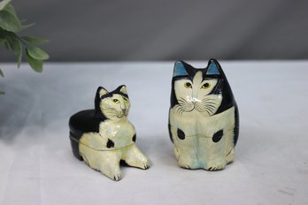 Two Black And White Cat Paper Mache Decorative Boxes