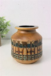Mid-Century Lapid Israel  Wax Resist Patterned Brown Stoneware Vase