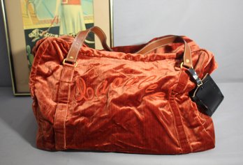 Vintage Lancel Duffle Bag - Rust Velvet With Leather Straps