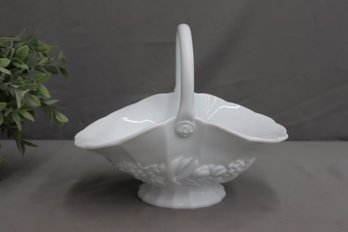 Vintage Milk Glass Handled Fruit Basket Centerpiece