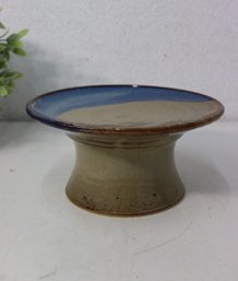 Signed Studio Pottery Earthenware Drip Glaze Pedestal Cake Stand