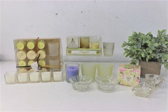 Group Lot Of Candles And Candleholders