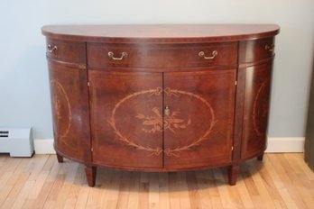 Edwardian Style Demi-Lune  Sideboard/Credenza Fabulous Marquetry And Brass Hardware