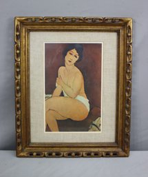 Reproduction Art Print After Amedeo Modigliani Nude Sitting On A Divan, Matted And Framed