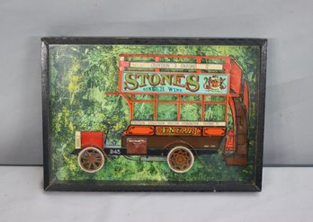 Vintage Whimsical Original Shadowbox Relief Model 'The London Bus' By Rose Preston