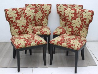 Group Lot Of 4 Vintage Side Chairs In Red/Cream Broken Paisley Upholstery