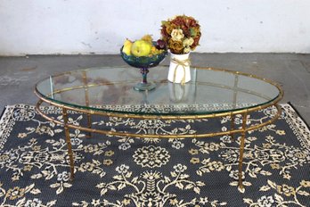 Vintage  Regency Bronze Faux Bamboo Oval Coffee Table