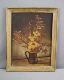 Framed Original Floral Still Life Oil On Board, Signed By Artist J.G. Harmon