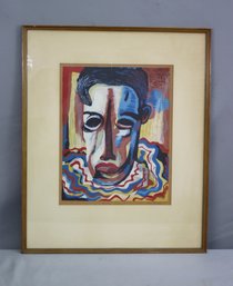 Vintage Signed Lithograph Somber Clown P.L. Bibel, Framed