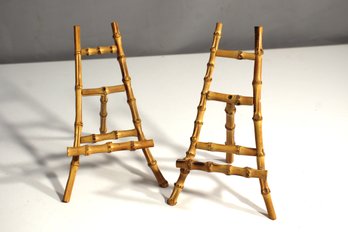 Pair Of VINTAGE BAMBOO PICTURE FRAME HOLDER EASEL DISPLAY STAND